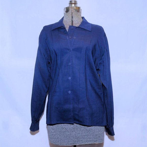 VTG 80's Jaeger Navy Blue Fine Lightweight Wool Blouse Double Front Buttons M/L - Picture 3 of 13